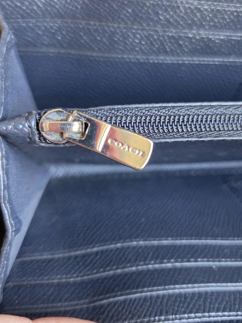 Coach Accordion Zip Wallet in Metallic Blue